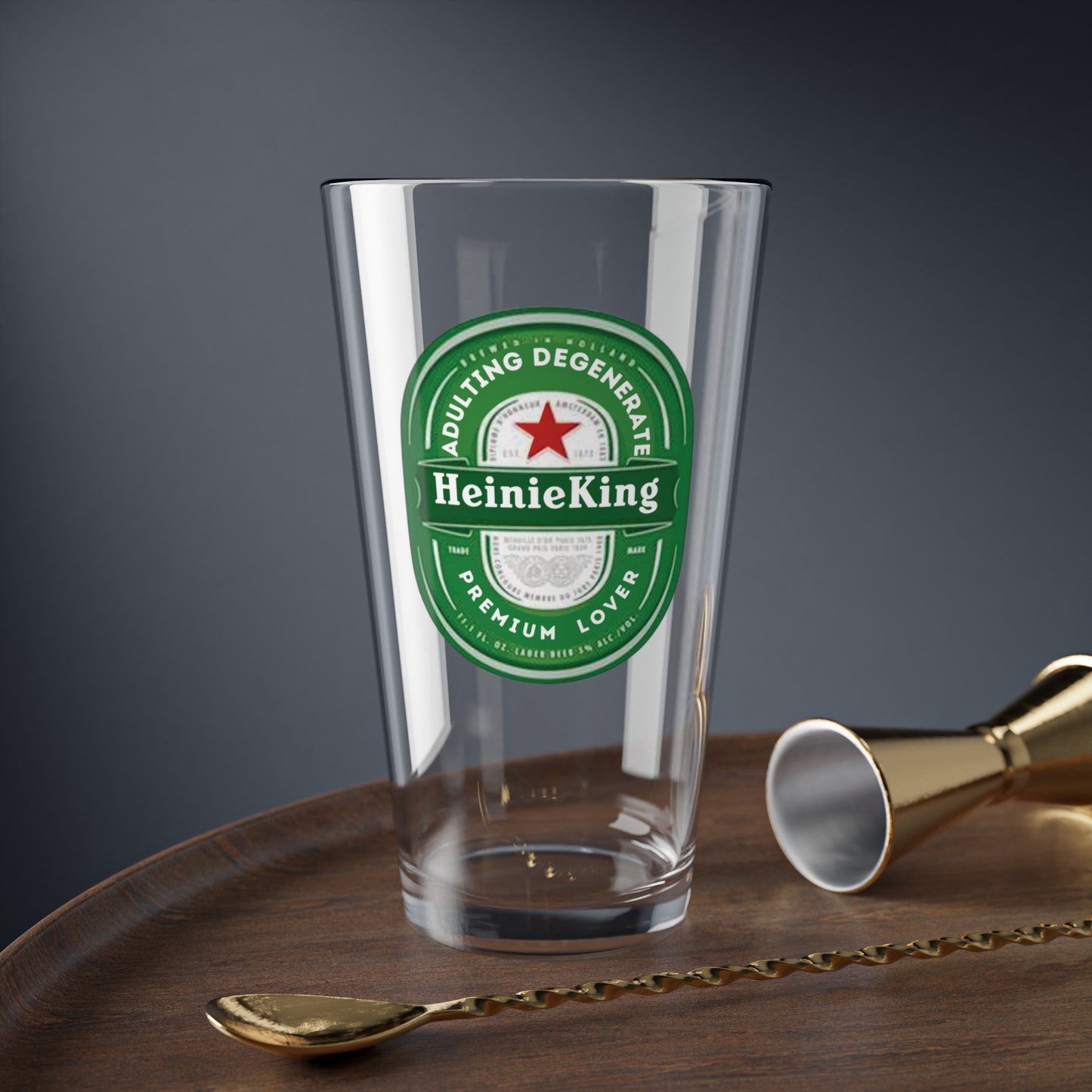 HeinieKing Beer Glass Beer Inspired Pint Glass: Funny Gift for Craft Beer Fans