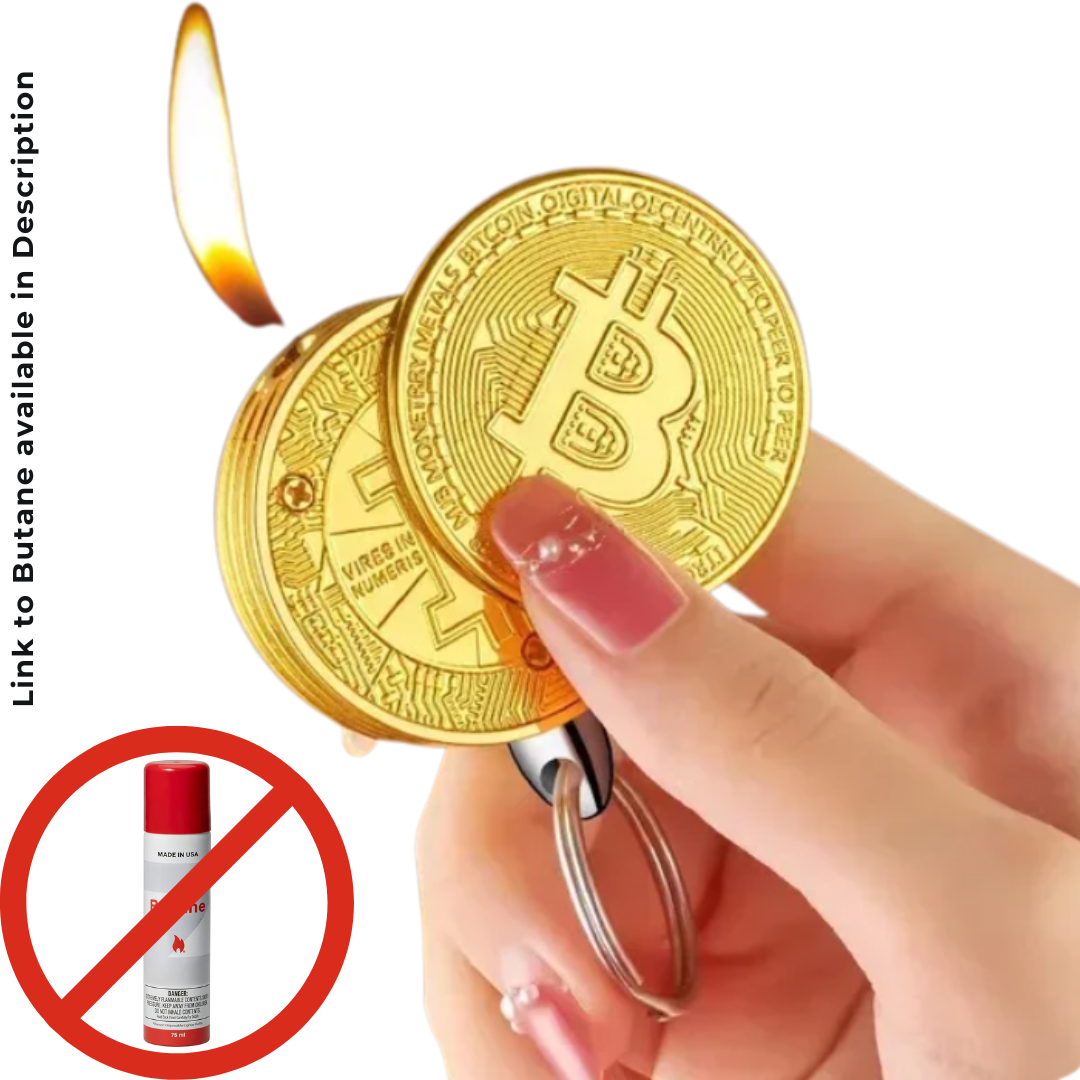 Bitcoin Gold Coin Butane Lighter, Novelty Cryptocurrency Lighter (NO Butane Included)