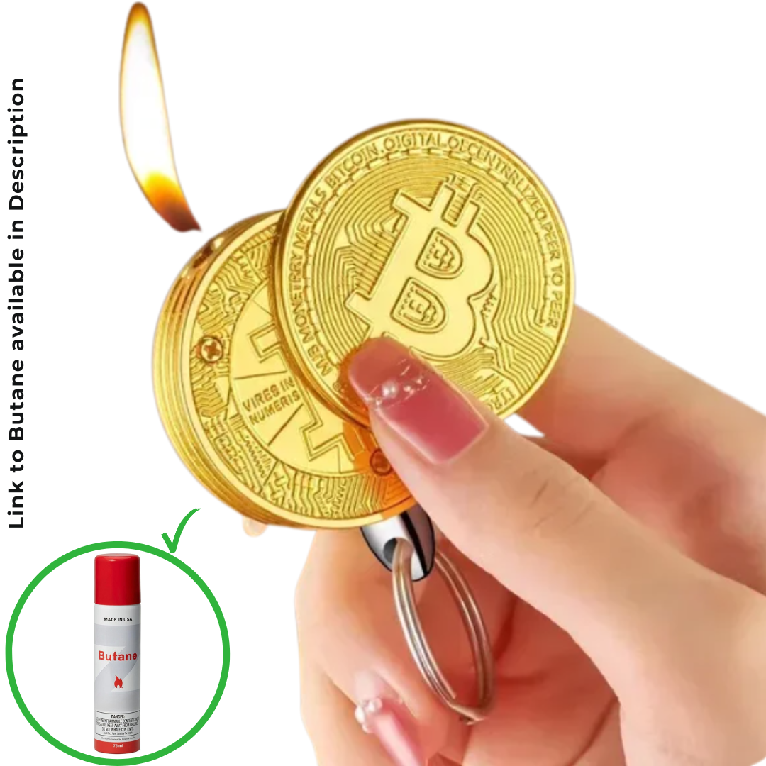 Bitcoin Gold Coin Butane Lighter, Novelty Cryptocurrency Lighter (NO Butane Included)