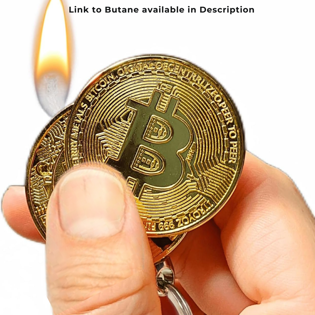 Bitcoin Gold Coin Butane Lighter, Novelty Cryptocurrency Lighter (NO Butane Included)