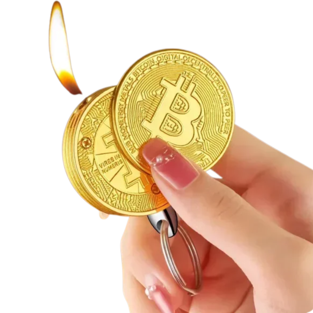 Bitcoin Gold Coin Butane Lighter, Novelty Cryptocurrency Lighter (NO Butane Included)