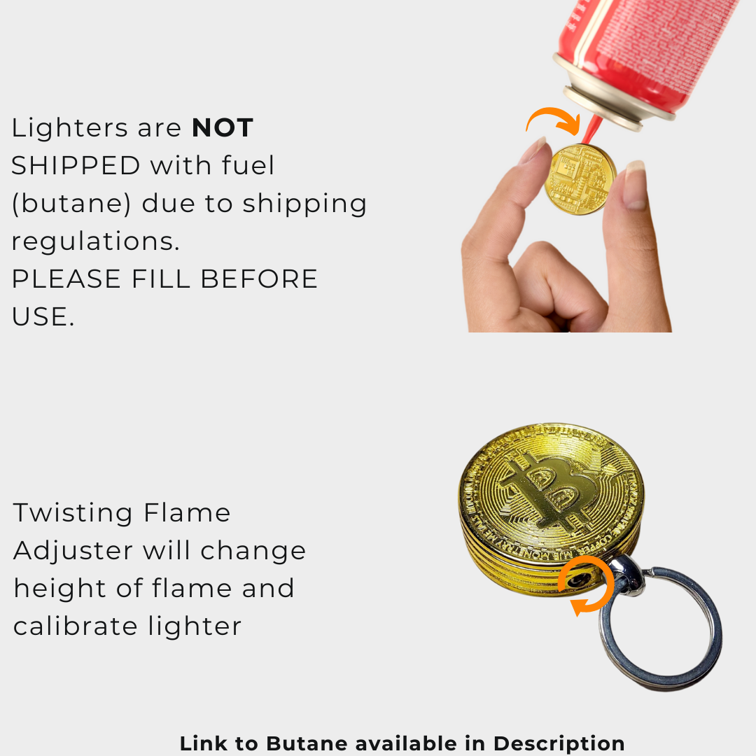 Bitcoin Gold Coin Butane Lighter, Novelty Cryptocurrency Lighter (NO Butane Included)