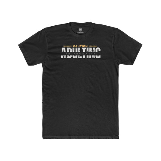 Caution Adulting in Progress Men's Premium Tee Novelty T-shirt - Adulting Degenerate LLC