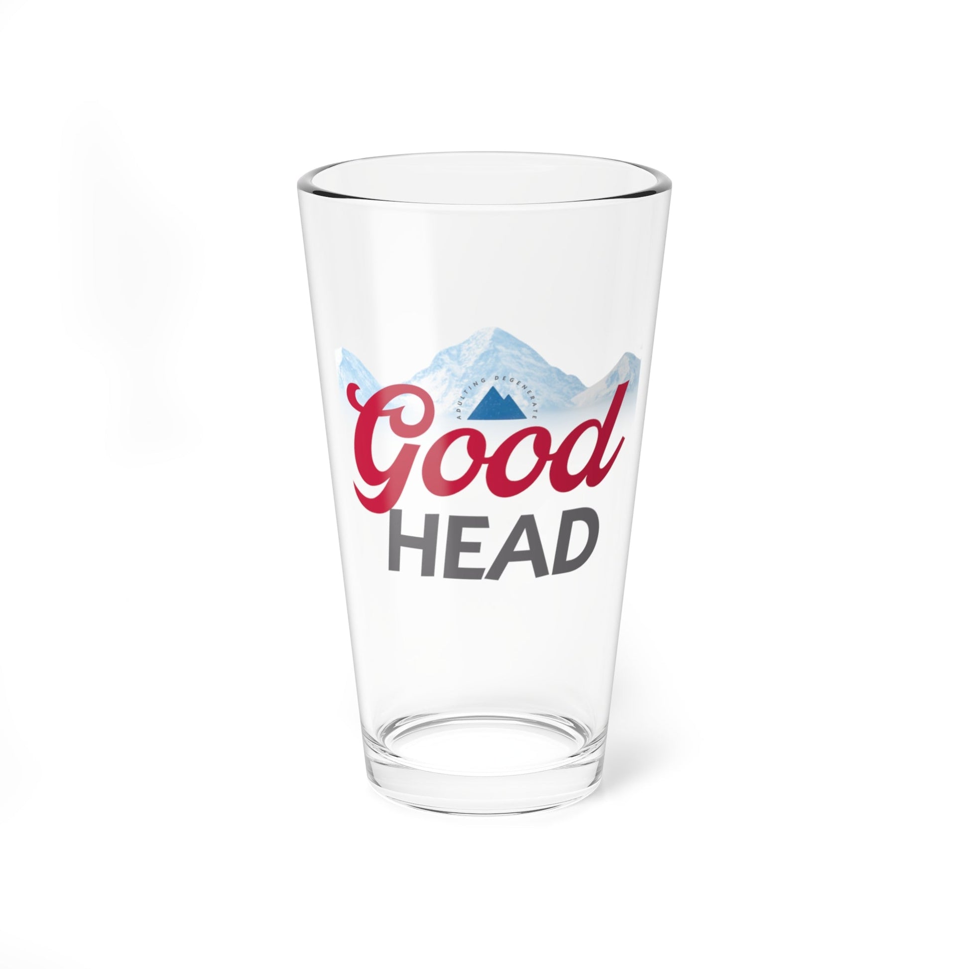 Good Head Beer Glass American Beer Inspired Pint Glass: Funny Gift for Craft Beer Fans - Adulting Degenerate LLC