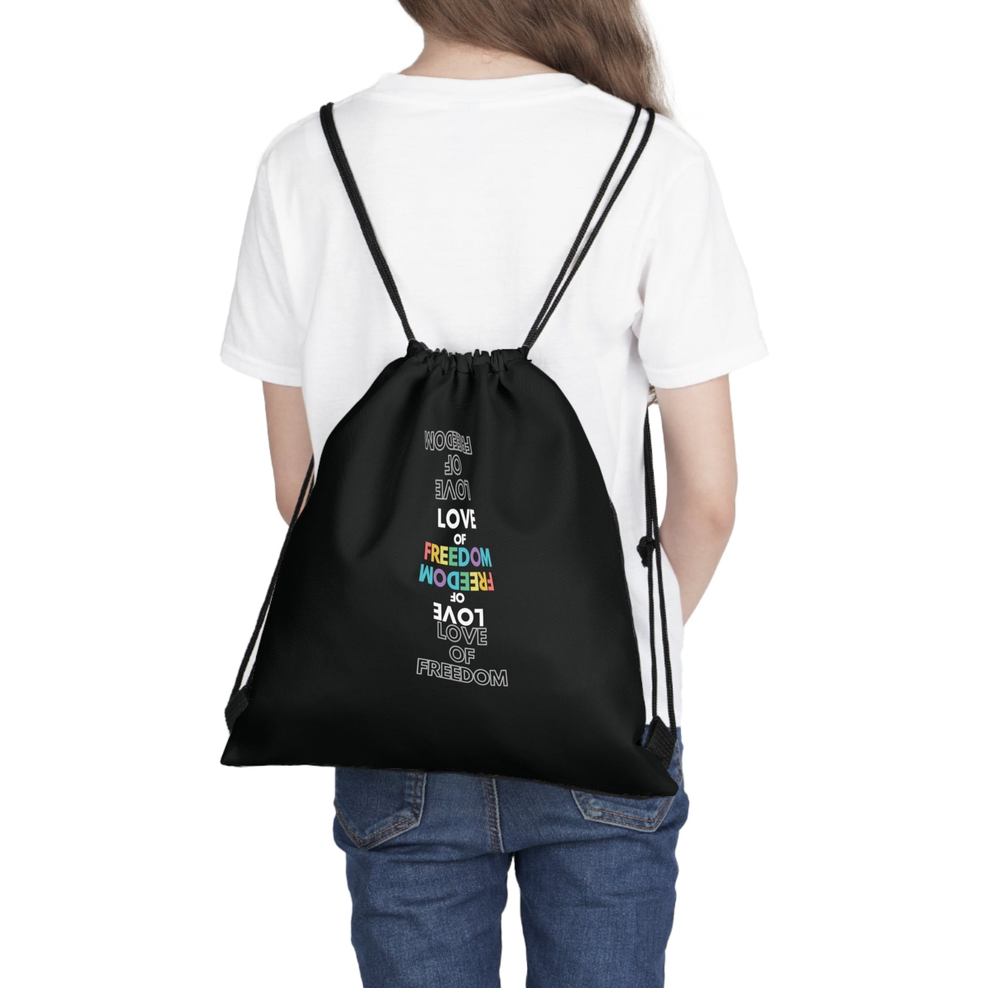 Love of Freedom: Rainbow Font Drawstring Bag Everyday Bag - Adulting Degenerate LLC